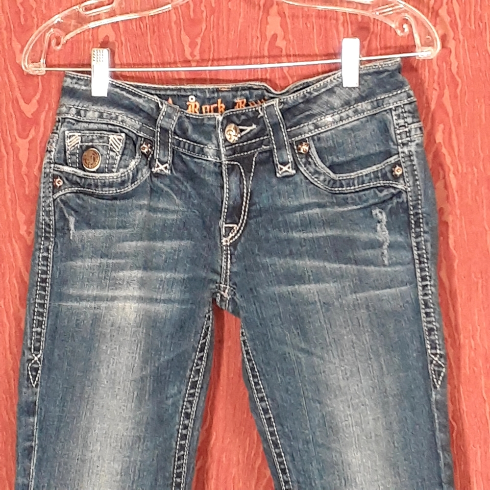 ROCK REVIVAL TORI WOMEN'S SIZE 28 DISTRESSED FADED BLUE LOGO DESIGNER - Picture 3 of 16